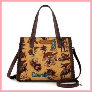 Canvas and Synthetic Leather Tote Bag with Crossbody Strap